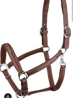 Brown Leather Horze Halter with White Stitching